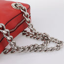 PRADA Chain Hand Bag Leather Red Silver Auth 198640V-7
