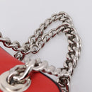 PRADA Chain Hand Bag Leather Red Silver Auth 198640V-8