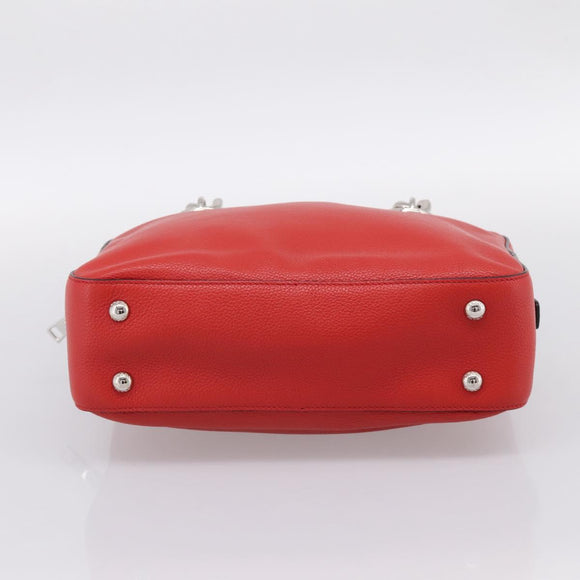 PRADA Chain Hand Bag Leather Red Silver Auth 198640V