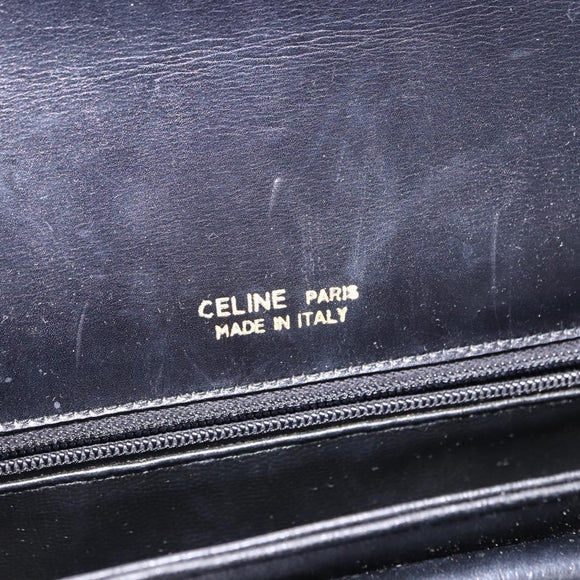 CELINE Horse Carriage Shoulder Bag Leather Black Gold Tone Auth 198641