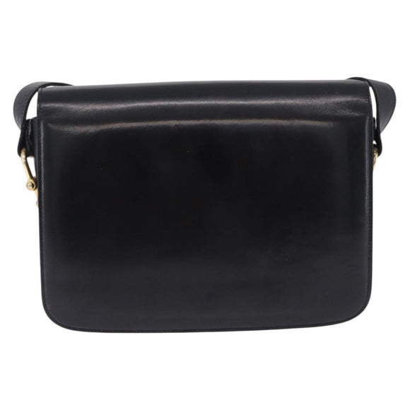 CELINE Horse Carriage Shoulder Bag Leather Black Gold Tone Auth 198641