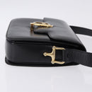 CELINE Horse Carriage Shoulder Bag Leather Black Gold Tone Auth 198641-4