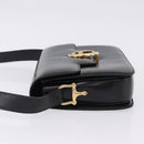 CELINE Horse Carriage Shoulder Bag Leather Black Gold Tone Auth 198641-5