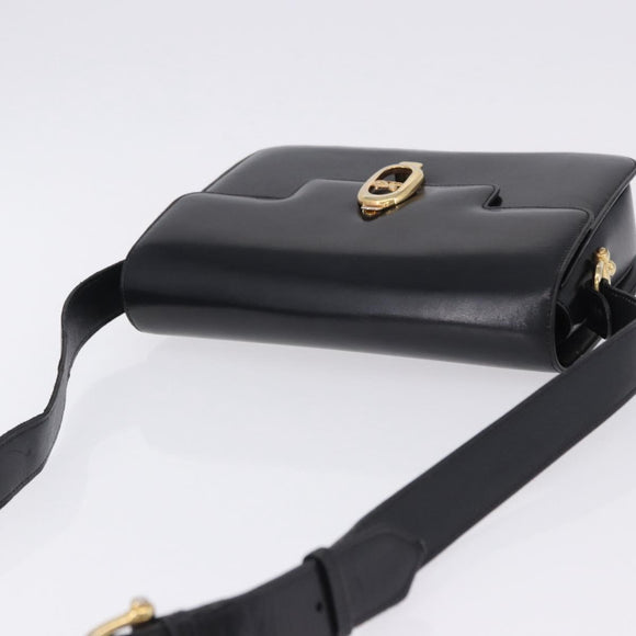 CELINE Horse Carriage Shoulder Bag Leather Black Gold Tone Auth 198641