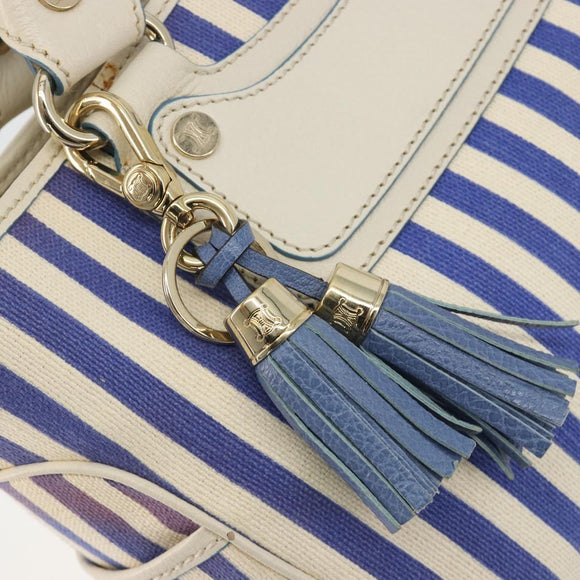 CELINE Boogie Bag Canvas Navy Gold Tone Auth 198642A
