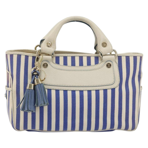 CELINE Boogie Bag Canvas Navy Gold Tone Auth 198642A