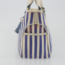 CELINE Boogie Bag Canvas Navy Gold Tone Auth 198642A-3