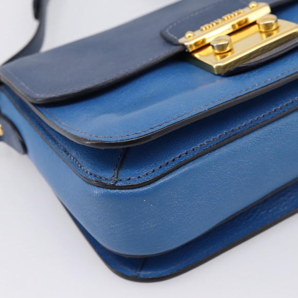 Miu Miu Shoulder Bag Leather Navy Gold Tone Auth 198643A