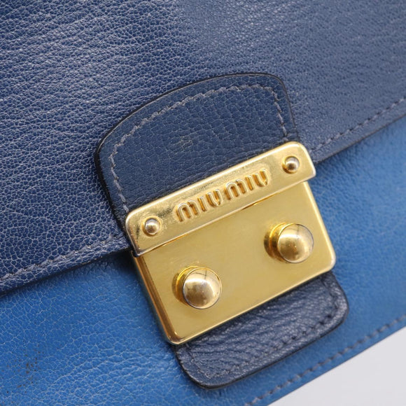 Miu Miu Shoulder Bag Leather Navy Gold Tone Auth 198643A