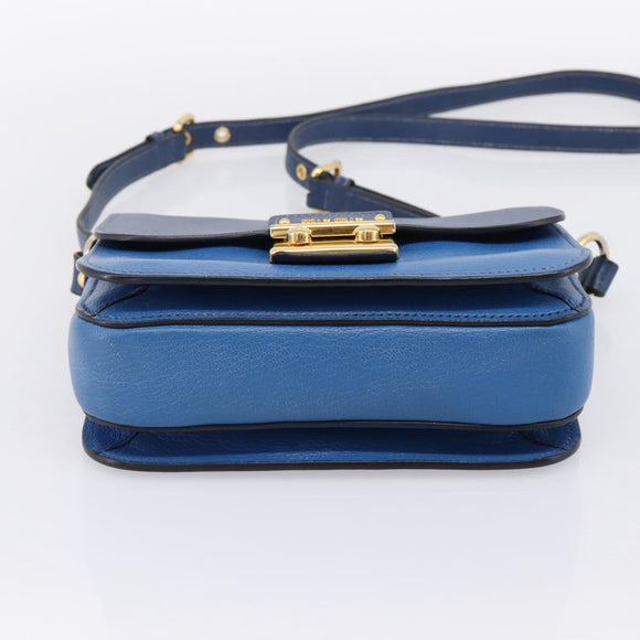 Miu Miu Shoulder Bag Leather Navy Gold Tone Auth 198643A
