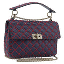 VALENTINO Rock Studs Chain Shoulder Bag Leather 2way Navy Gold Auth 198645M-1