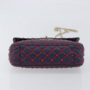 VALENTINO Rock Studs Chain Shoulder Bag Leather 2way Navy Gold Auth 198645M-5