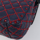 VALENTINO Rock Studs Chain Shoulder Bag Leather 2way Navy Gold Auth 198645M-17