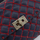 VALENTINO Rock Studs Chain Shoulder Bag Leather 2way Navy Gold Auth 198645M-19