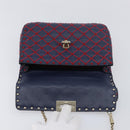 VALENTINO Rock Studs Chain Shoulder Bag Leather 2way Navy Gold Auth 198645M-20