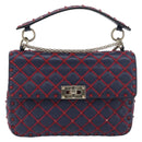 VALENTINO Rock Studs Chain Shoulder Bag Leather 2way Navy Gold Auth 198645M-13
