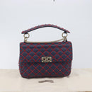 VALENTINO Rock Studs Chain Shoulder Bag Leather 2way Navy Gold Auth 198645M-12
