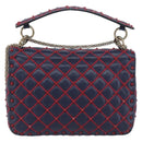 VALENTINO Rock Studs Chain Shoulder Bag Leather 2way Navy Gold Auth 198645M-2