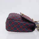 VALENTINO Rock Studs Chain Shoulder Bag Leather 2way Navy Gold Auth 198645M-3
