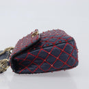 VALENTINO Rock Studs Chain Shoulder Bag Leather 2way Navy Gold Auth 198645M-4