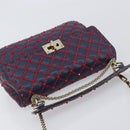 VALENTINO Rock Studs Chain Shoulder Bag Leather 2way Navy Gold Auth 198645M-6