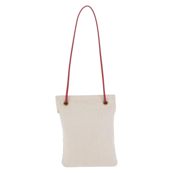 HERMES Aline PM Shoulder Bag Canvas Beige Red Auth 198647A