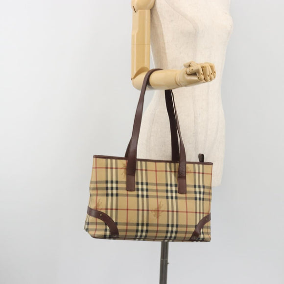 BURBERRY Nova Check Tote Bag PVC Leather Beige Brown Auth 198649A