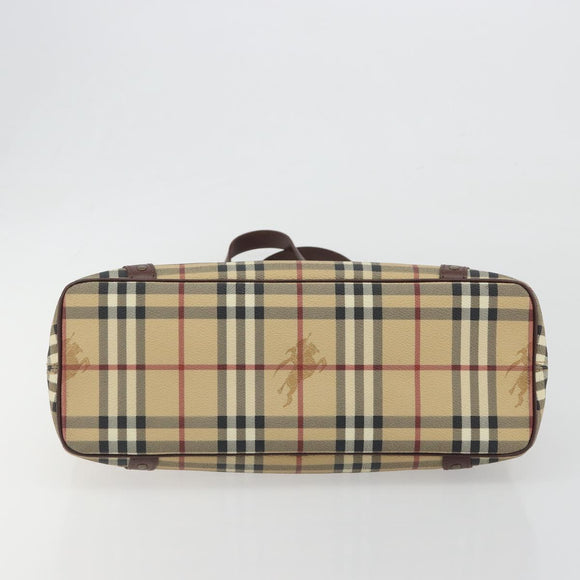BURBERRY Nova Check Tote Bag PVC Leather Beige Brown Auth 198649A