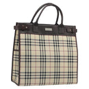 BURBERRY Nova Check Hand Bag Canvas Beige Silver Auth 198650-1