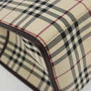BURBERRY Nova Check Hand Bag Canvas Beige Silver Auth 198650-11