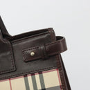 BURBERRY Nova Check Hand Bag Canvas Beige Silver Auth 198650-14