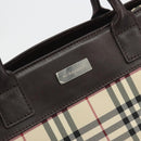 BURBERRY Nova Check Hand Bag Canvas Beige Silver Auth 198650-15