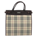 BURBERRY Nova Check Hand Bag Canvas Beige Silver Auth 198650-2