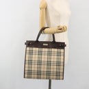 BURBERRY Nova Check Hand Bag Canvas Beige Silver Auth 198650-21