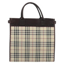 BURBERRY Nova Check Hand Bag Canvas Beige Silver Auth 198650-3