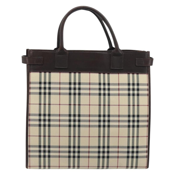 BURBERRY Nova Check Hand Bag Canvas Beige Silver Auth 198650