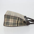 BURBERRY Nova Check Hand Bag Canvas Beige Silver Auth 198650-4