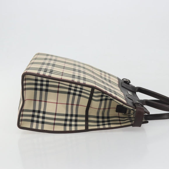 BURBERRY Nova Check Hand Bag Canvas Beige Silver Auth 198650