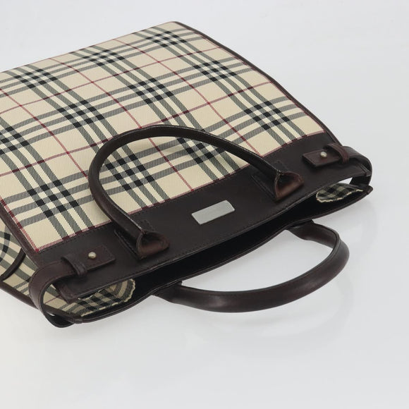 BURBERRY Nova Check Hand Bag Canvas Beige Silver Auth 198650