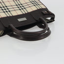 BURBERRY Nova Check Hand Bag Canvas Beige Silver Auth 198650-7
