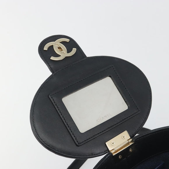 CHANEL Matelasse Chain Shoulder Vanity Bag Lamb Skin Black CC Auth 198651SAM