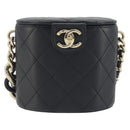 CHANEL Matelasse Chain Shoulder Vanity Bag Lamb Skin Black CC Auth 198651SAM-2