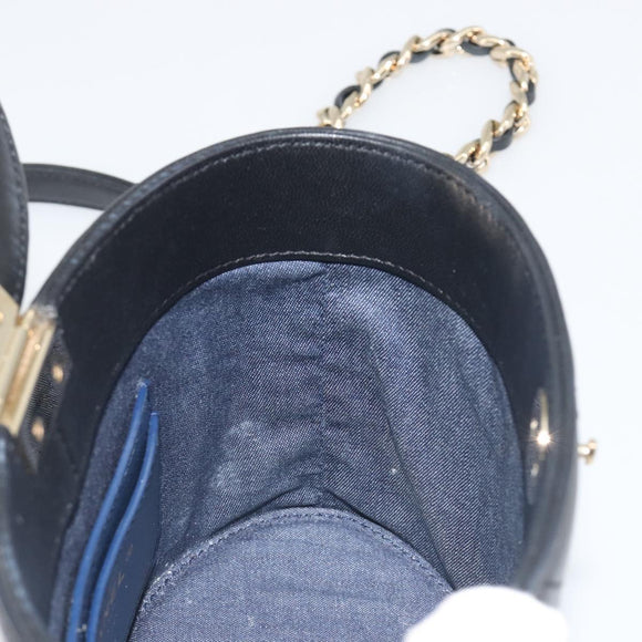 CHANEL Matelasse Chain Shoulder Vanity Bag Lamb Skin Black CC Auth 198651SAM