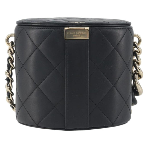 CHANEL Matelasse Chain Shoulder Vanity Bag Lamb Skin Black CC Auth 198651SAM