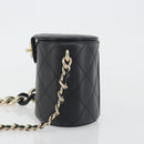 CHANEL Matelasse Chain Shoulder Vanity Bag Lamb Skin Black CC Auth 198651SAM-4