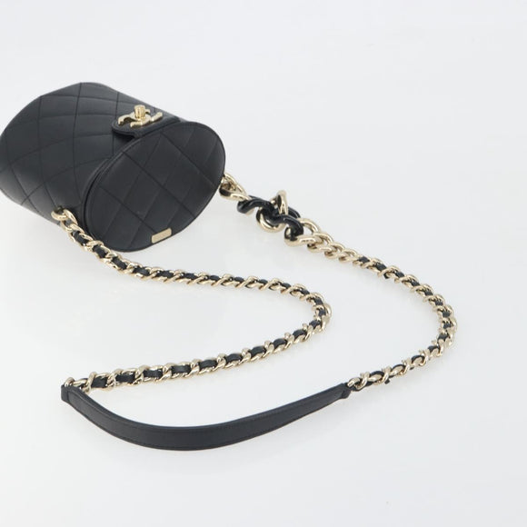 CHANEL Matelasse Chain Shoulder Vanity Bag Lamb Skin Black CC Auth 198651SAM