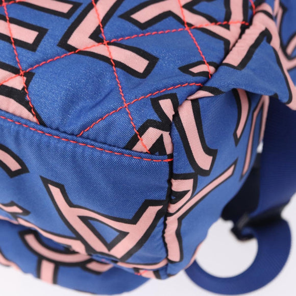 CHANEL Matelasse Backpack Nylon Blue Silver CC Auth 198652M