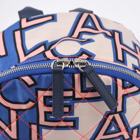 CHANEL Matelasse Backpack Nylon Blue Silver CC Auth 198652M