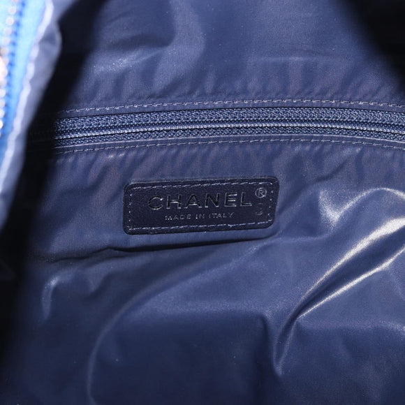 CHANEL Matelasse Backpack Nylon Blue Silver CC Auth 198652M
