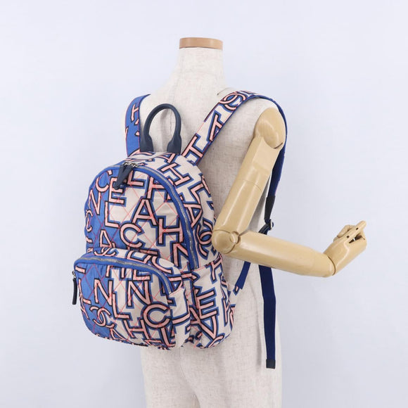 CHANEL Matelasse Backpack Nylon Blue Silver CC Auth 198652M